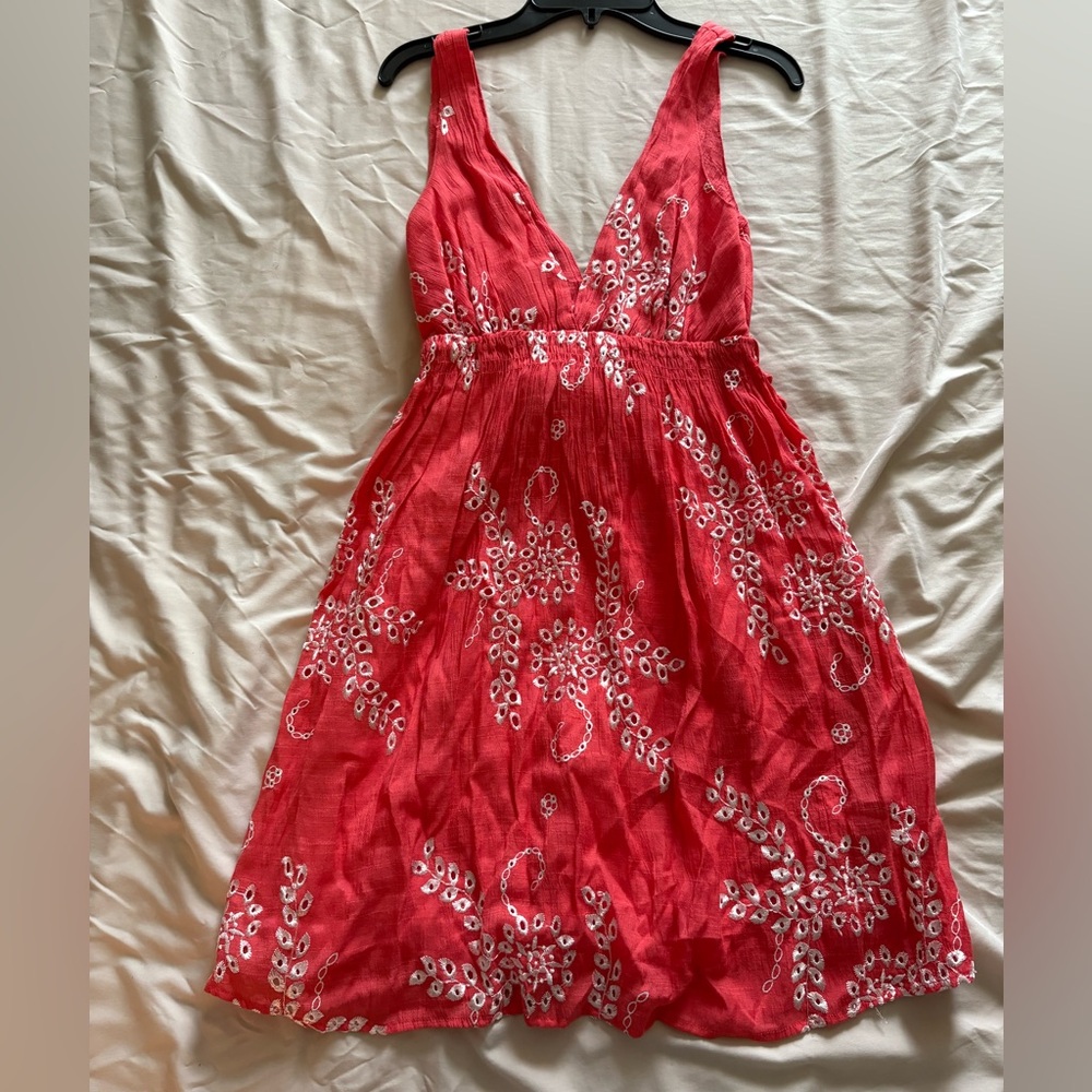 Forever 21 Coral Dress with White Embroidery